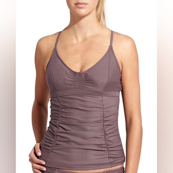 NWT Athleta Smocked Tankini Top SIZE 34D/DD Dapple Taupe Swim suit #153155  Surf - Picture 1 of 16